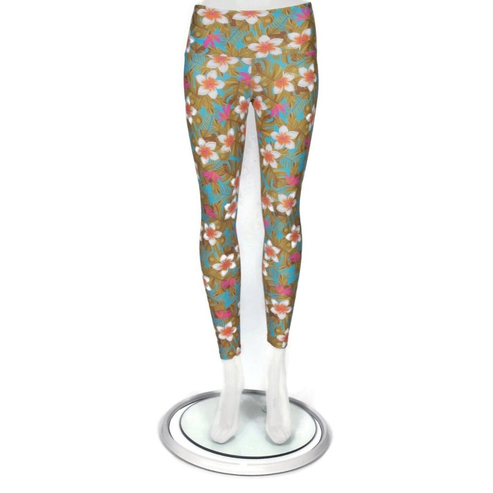 Fused Hawaii Floral Green Leaf Orange Pink Athletic Print Leggings size S /230